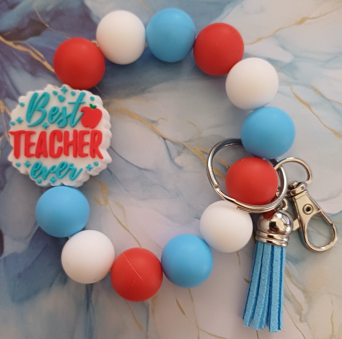 Best Teacher Ever Silicone Beaded Bracelet Clip 🍎📚