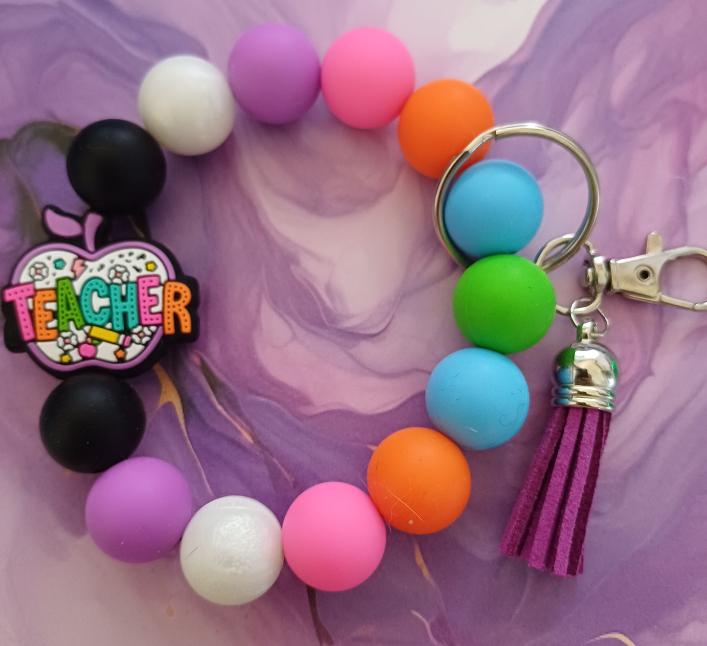 Colorful Apple Teacher Charm Bracelet Clip 🍎🌈